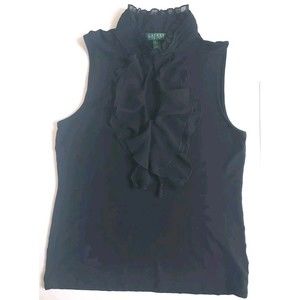 Ladies Ralph Lauren Black Sleeveless High Neck Ruffle Front Blouse Size P/L